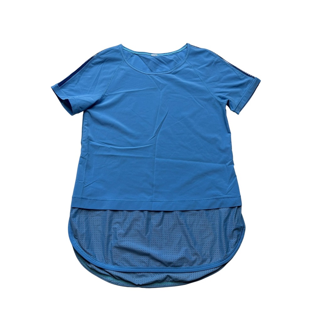 IVIVVA Run Day Fun Day Girl Performance Tee Blue Mesh Drop Tail Girl's Size 12
